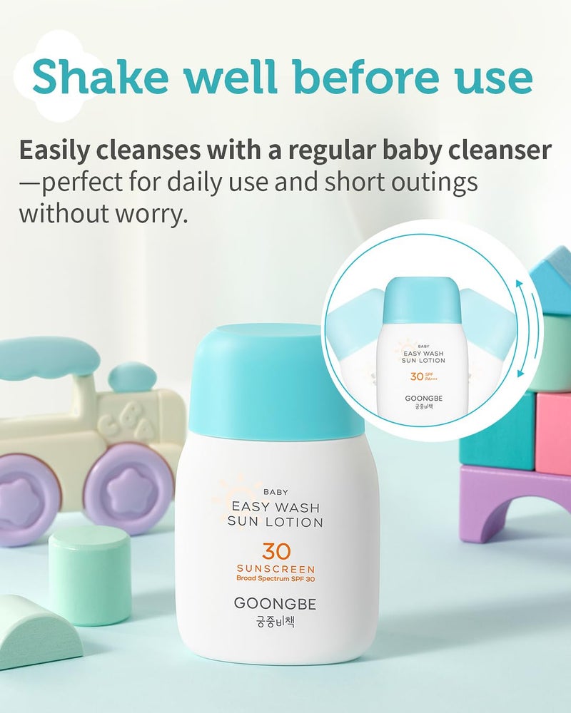 goongbe لوسيون الشمس سهل الغسل للأطفال SPF 30 - واقي شمس معدني مرطب من أكسيد الزنك للأطفال - يغسل بسهولة - نباتي، آمن للشعاب المرجانية، خالي من مسببات الحساسية، 2.11 أونصة سائلة. - Image 5